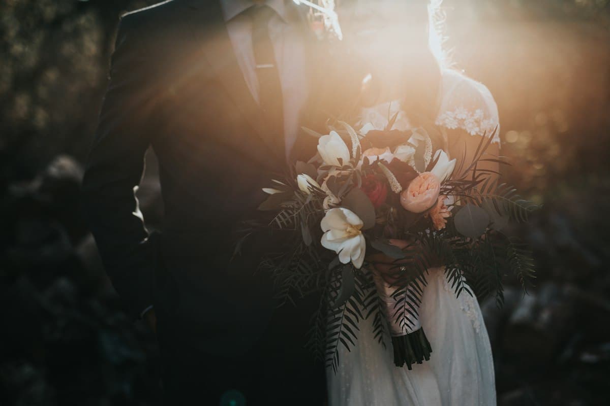 Wedding bouquet photographed in warm afternoon light